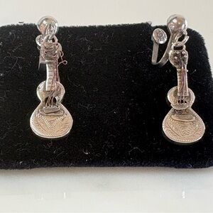 Vintage Mid-Century LAT Mexico 925 Sterling Silver Guitar Screw Back Earrings